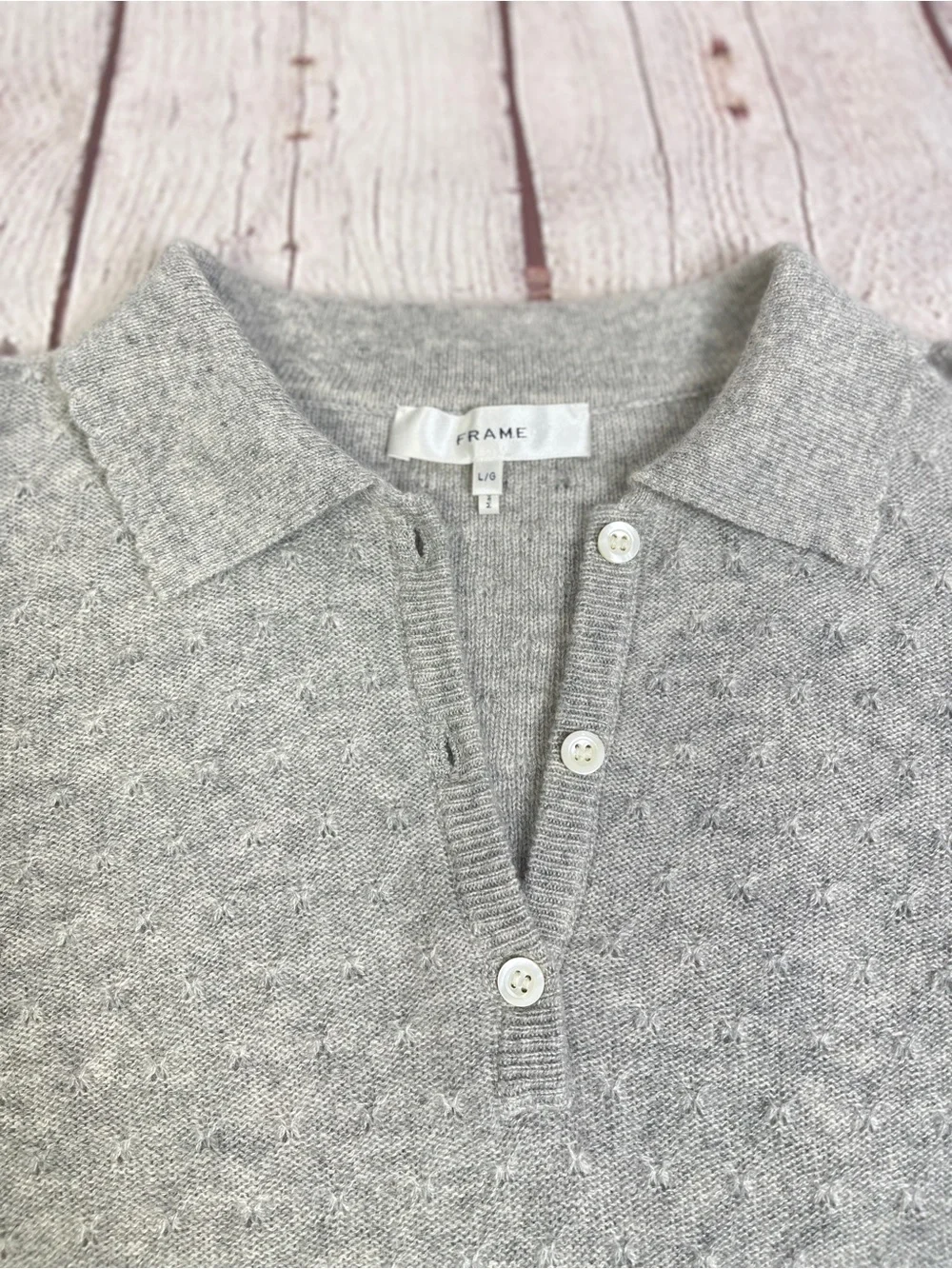 FRAME 100% cashmere soft light gray polo sweater, size L - Picture 9 of 16